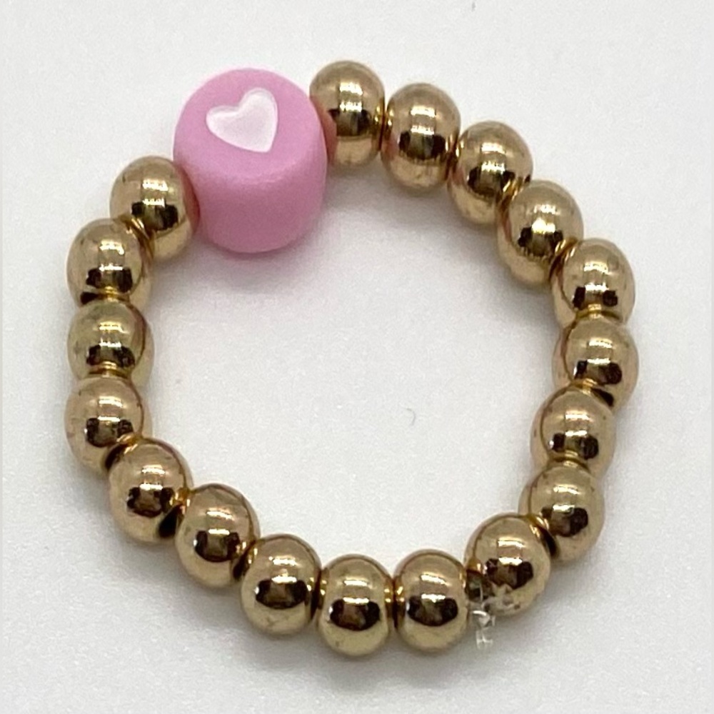 Pink White Heart Gold Beaded Rings Boho Y2K Preppy Feminine Cottagecore Summer - Picture 4 of 10
